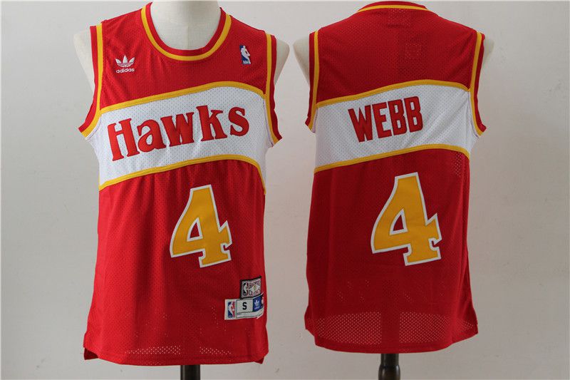 Men Atlanta Hawks 4 Spud Webb Red Stitched Throwback NBA Jersey